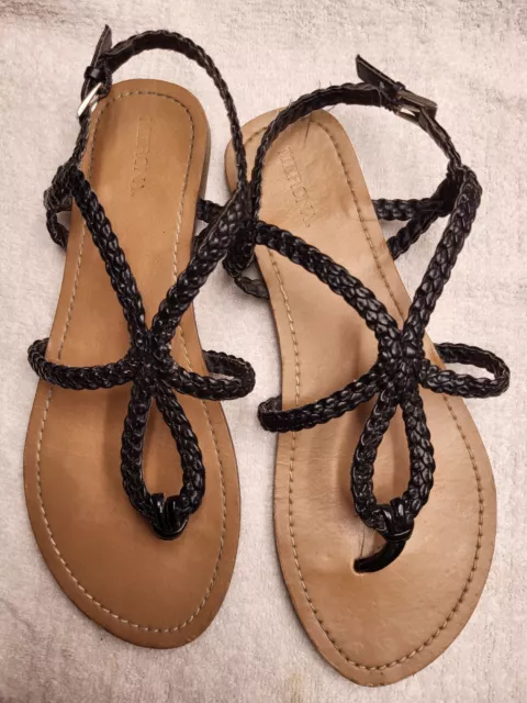 Merona Womens Black Braided  Strap Flat Sandals Size 8