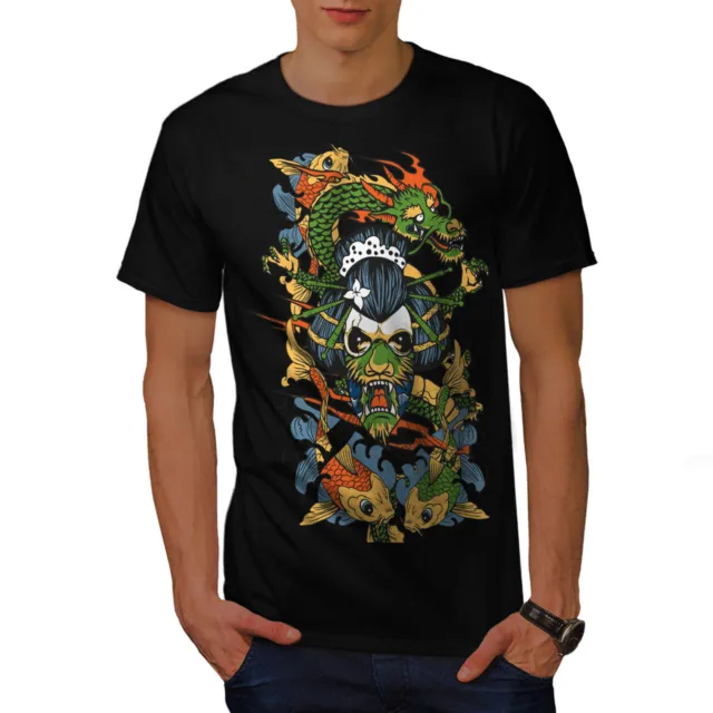 Wellcoda Dragon Face Japan Mens T-shirt, Dragon Graphic Design Printed Tee