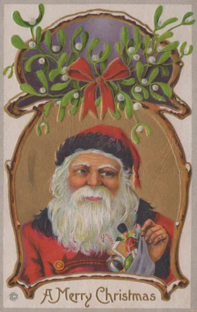 Merry Christmas Santa Claus Bag Toys Solider Candy Cane Bow c1915 postcard H70