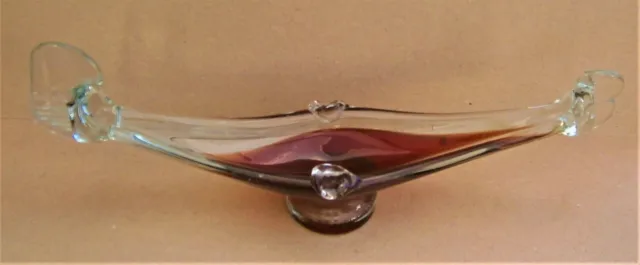 Y820) Vintage red Murano Glass Gondola boat bowl