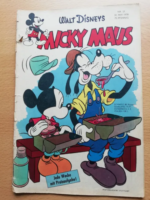 Micky Maus Heft Nr. 21 von 1958 mit Gutschein und Sammelbild