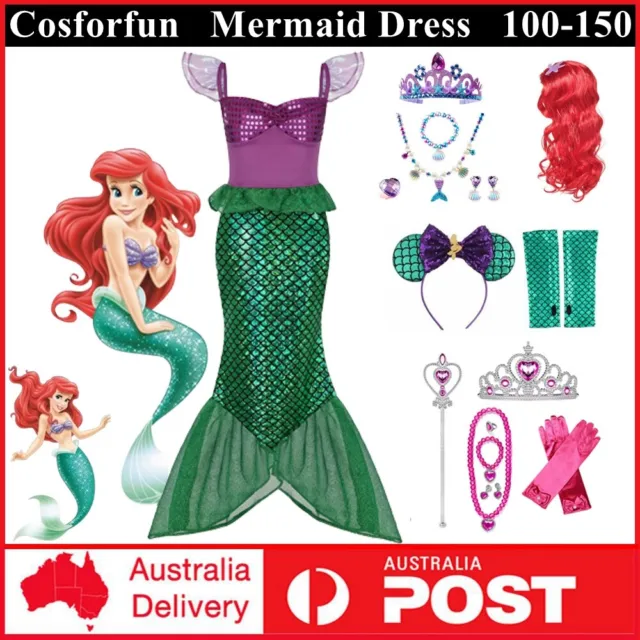 Girls Mermaid Dress Costume Kids Princess Outfits Cosplay Accessories Set Party