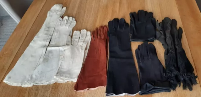 Vintage Gloves 8 Pairs Leather Suede Lace Cream White Black Tan