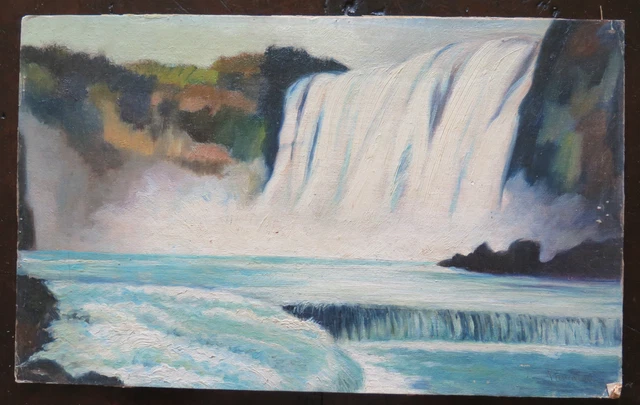 QUADRO DEL 900 NOVECENTO PAESAGGIO CON CASCATA DIPINTO AD OLIO SU TAVOLA p16