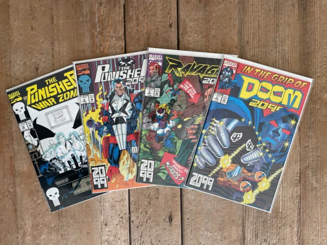2099 Comic Lot Doom #3, Ravage #4, Punisher #2 & War Zone #12 VG+ 1993 Marvel