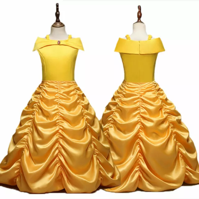 Kids Girls Beauty And The Beast Princess Belle Fancy Dress Halloween Costume AU