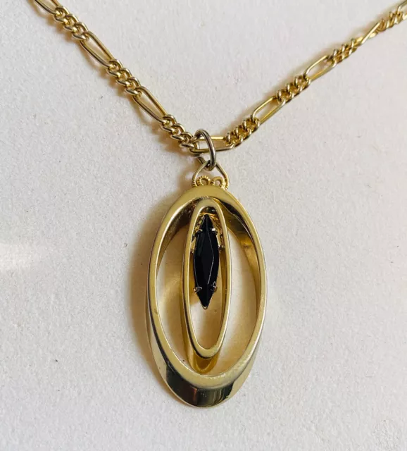 Vintage, 1970’s, Gold Tone Figaro Necklace With Modernist Pendant