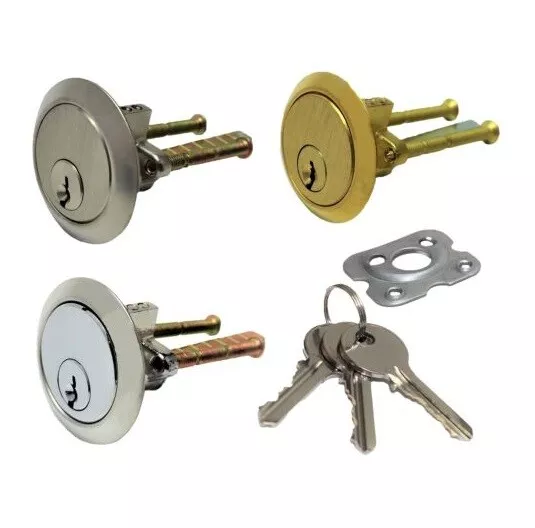 Rim Cylinder 3 keys Replacement Door Lock Nightlatch Latch Chrome Satin Brass