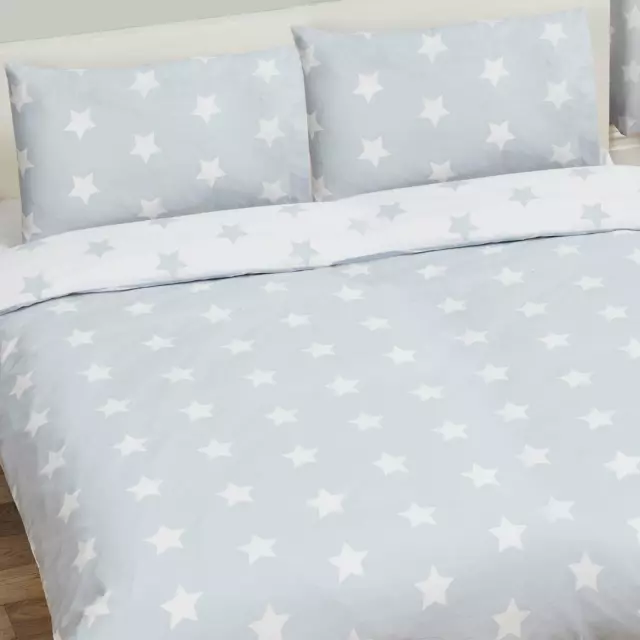 Blanco Y Gris Stars Set Funda Edredón Matrimonio Niños Cama Niños