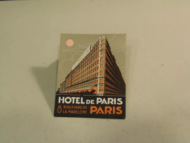 Hotel De Paris, France Vintage Luggage Label