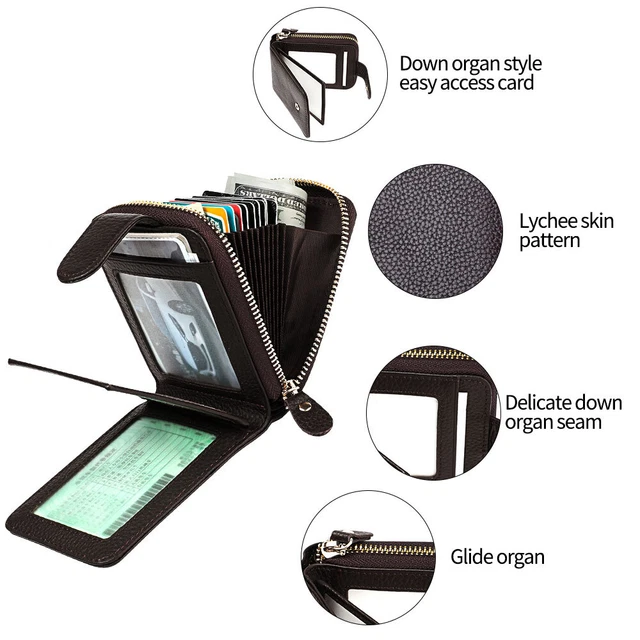 Men Women Wallet Genuine Leather RFID Zip Around Bifold Credit Card Holder Purse 22