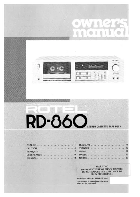 Bedienungsanleitung-Operating Instructions pour Rotel RD-860