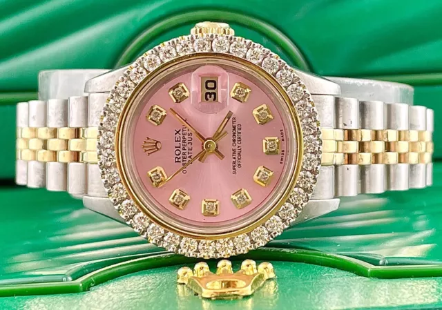 Rolex Donna Datejust 26mm 18k Oro Giallo/Acciaio Iced 2ct Diamanti Rosa Cassa