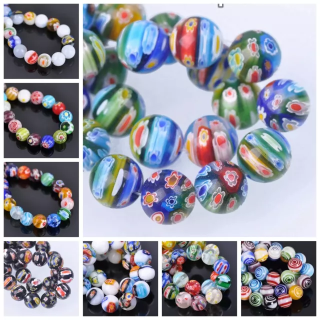 Round 6mm 8mm 10mm 12mm 14mm Mixed Millefiori Glass Loose Beads DIY Jewelry