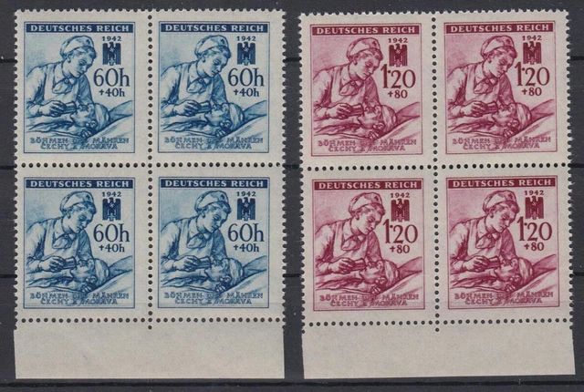 Böhmen + Mähren 111-112 Unterrand 4er Bl. Rotes Kreuz 60 H+ 40 H, 1,20 K+ 80 H**