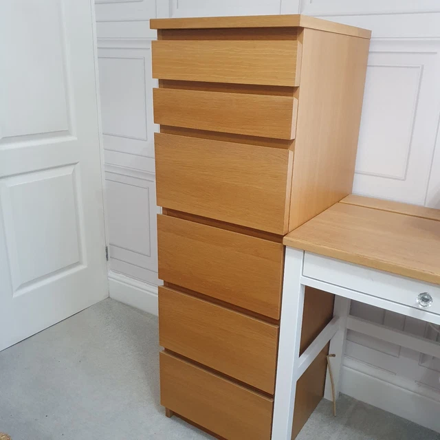 IKEA MALM TALL Boy Chest Of 6 Drawers, Oak With Mirror Tallboy £21.15