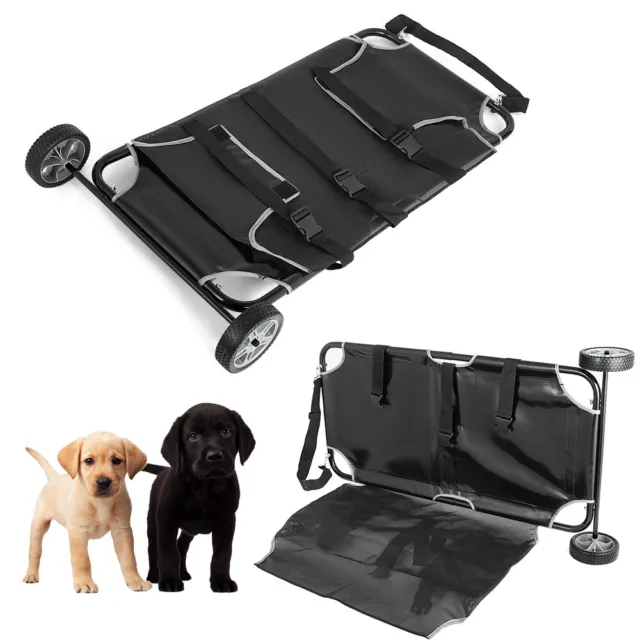 1 x Animal Stretcher Pet Dogs Cats Transport Trolley Cart Black with Two Castors