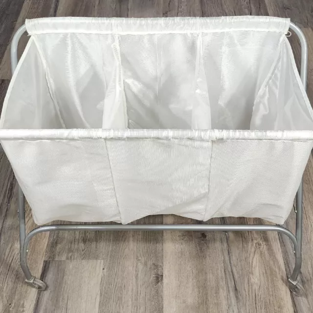 Vintage Laundry Metal Cart Folding Basket Hamper On Wheels Rolling 3 Sections