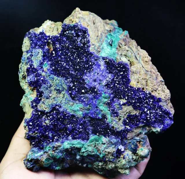 2.98lb Natural Rare Glittering Azurite Malachite Crystal Geode Mineral Specimen 3