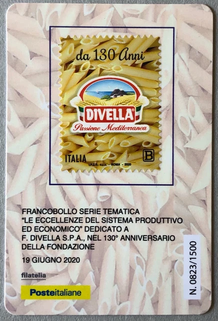 ITALIA 2020 PASTA DIVELLA TESSERA FILATELICA FRANCOBOLLO tiratura 1500