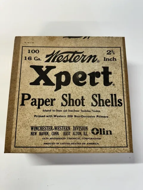 Vintage WINCHESTER-WESTERN XPERT "EMPTY" PAPER SHOT SHELLS BOX 16GA 2-3/4"