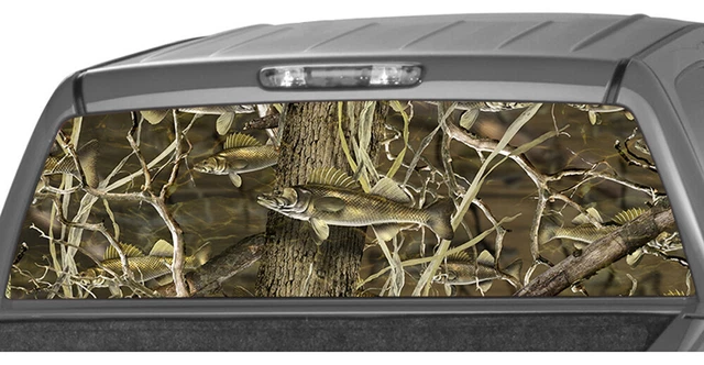 Walleye Fish Camo Fishing Rear Window Graphic Decal Tint Sticker Truck RW2_003