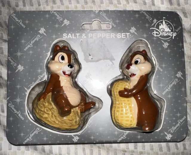 Disney Parks Chip & Dale Chipmunks Ceramic Salt & Pepper Shakers NEW