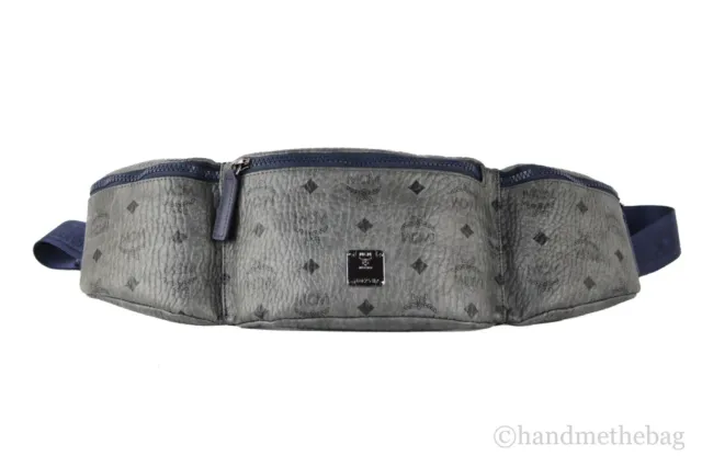 MCM Large Visetos Phantom Grey Triple Pocket Sling Belt Bag