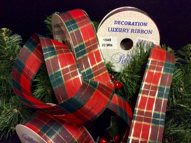 3 RUBANS TARTAN DE NOËL COURONNES DÉCORATION ARBRES ARCS CADEAUX 20m x 4cm ROULEAU EA