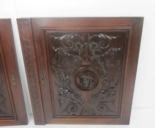 Pair Antique French hand Carved Oak  Door Panels Reclaimed Architectural Breton 2