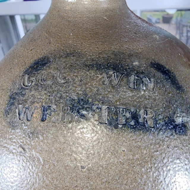 Antique Salt Glazed Stoneware "GOODWIN & WEBSTER * HARTFORD CT." OVOID Jug 2