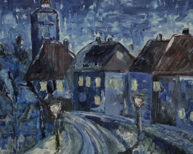 Gemälde Straße Stadt Michael FEICHT 1959 Expressiv Bild Ölbild Ölgemälde