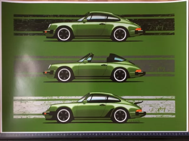 Poster, Porsche 911 Carrera, G-Modell Coupe/Targa/Turbo, grün, Grafik/Zeichnung