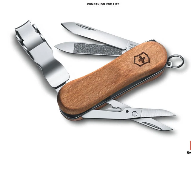 Swiss Army 0646163 Nail Clip Wood 580 Nail Cleaner Knife with Brown Wood Handle