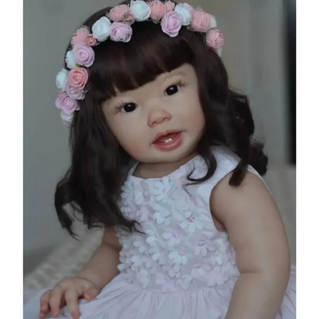 28 Inch Finished Reborn Baby Doll Soft Vinyl Girl Toddler Teegan Long Hair Gift