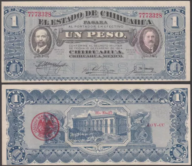 El Estado De Chihuahua Mexico, 1 Peso, 1915, AU, P-S530(a)