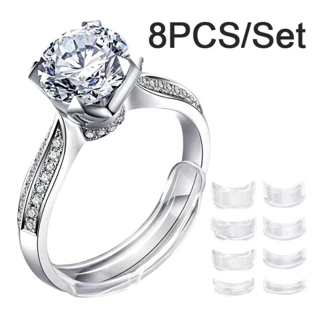 Ajustador de tamaño de anillo transparente invisible de silicona de 8 tamaños para cualquier anillo joyería a Sn