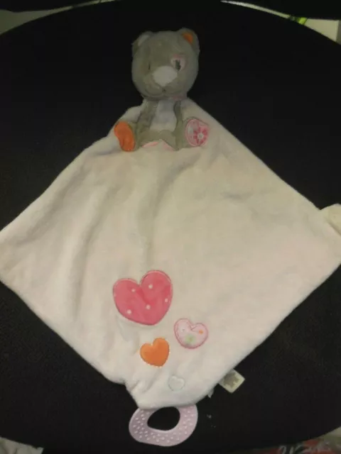 doudou plat chat rose brodé coeur Iris et Babette NOUKIES - état NEUF