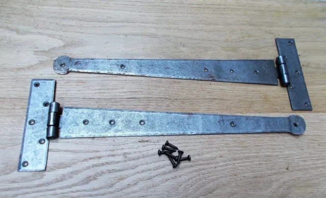Pair PENNY END HAND FORGED AI door gate tee t hinges English style cottage 15"