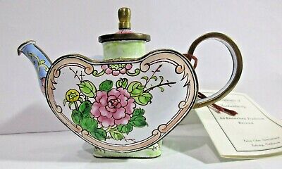 Kelvin Chen Miniature Copper Floral Tea Pot with Lid Hand Painted #211