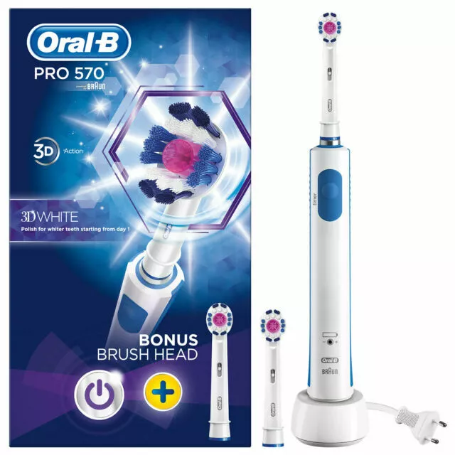 Oral-B Pro 570 Spazzolino elettrico ricaricabile 3D sensore di pressione bianco azione