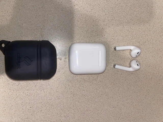 USED Apple AirPods 1st Generation with Charging Case & Protective Rubber Case.