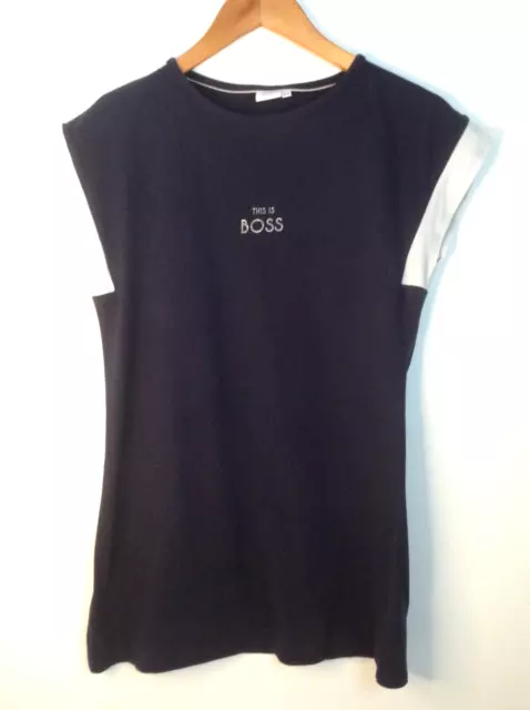 Hugo Boss Girls Navy White Designer Logo T Shirt Dress Age 12Yrs Cap Sleeve
