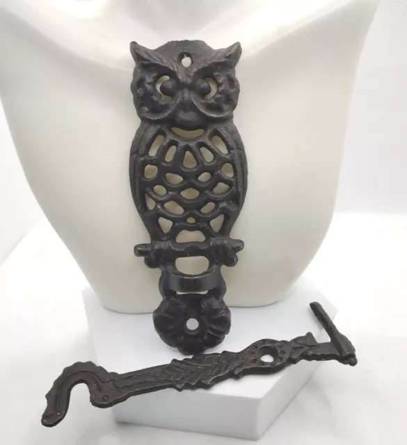 Vintage Cast Iron Owl Wall Bracket Basket Flowers Plants Hook Old Tools Hanger 2