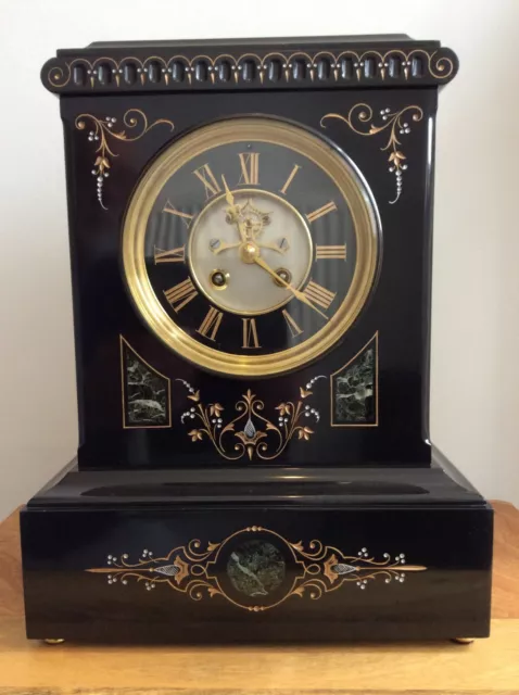 Exceptional High-Quality French Black Slate & Marble Mantel Clock c1870
