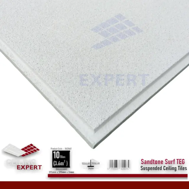 SUSPENDED CEILING TILES SANDTONE TEXTURE 600x600mm TEGULAR EDGE 595x595 Full Box