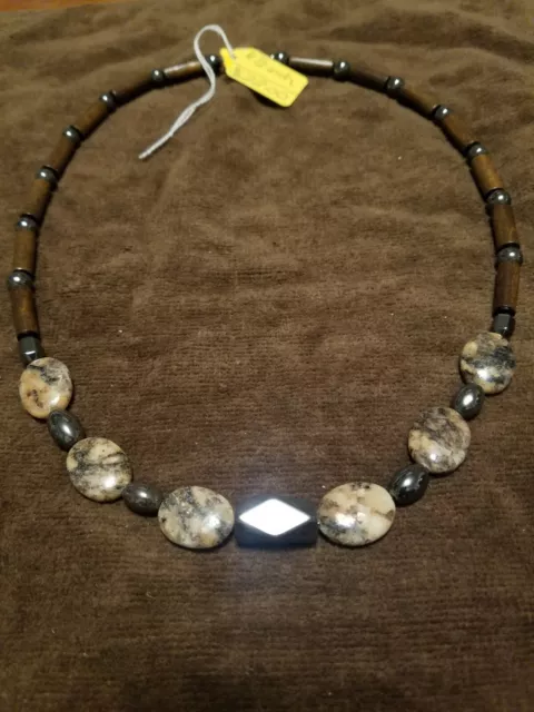 Handmade Beaded Feldspar And Hematite Necklace