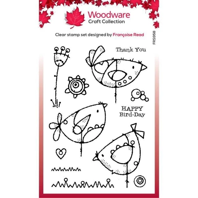 Woodware It's A Bird-Day Flower Clear Stamp Set Thank You Birthday Card Making