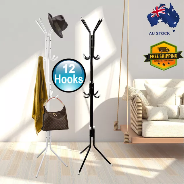 12 Hook 3-Tier Hat Coat Clothes Rack Umbrella Stand Tree Style Steel Hanger New