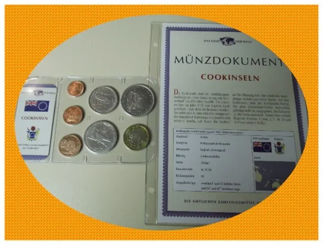 DAS GELD DER WELT Cookinseln (Dollar) KMS + Münzdokument 7 Münzen MDM selten TOP